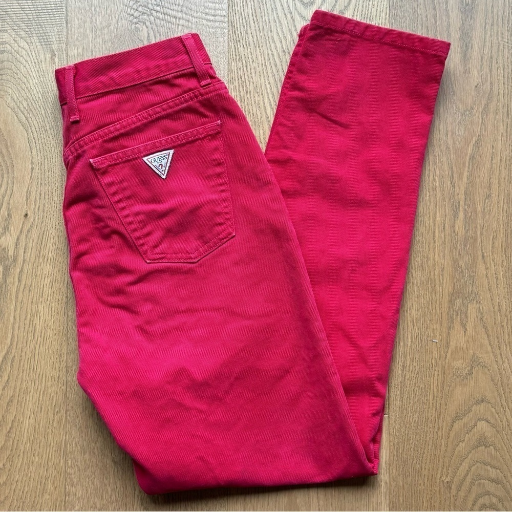 GUESS VINTAGE 90s Straight Leg Red Denim -  Vintage Size‎ 31 (Current 28) - EUC